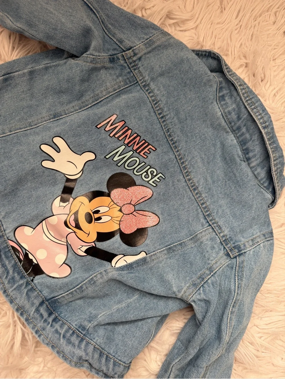 Disney Baby Minnie Mouse Denim Jean Jacket Glitter Bow